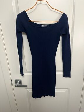Revamped Navy Ribbed Long-Sleeve Bodycon Stretch Dress in size M